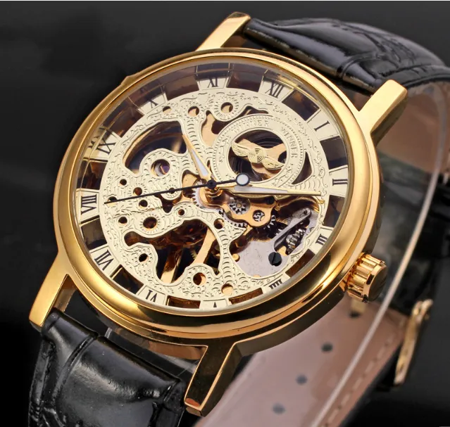 Men's Mechanical Watch Fashion Casual Retro Roman Style Hollow-out Watch