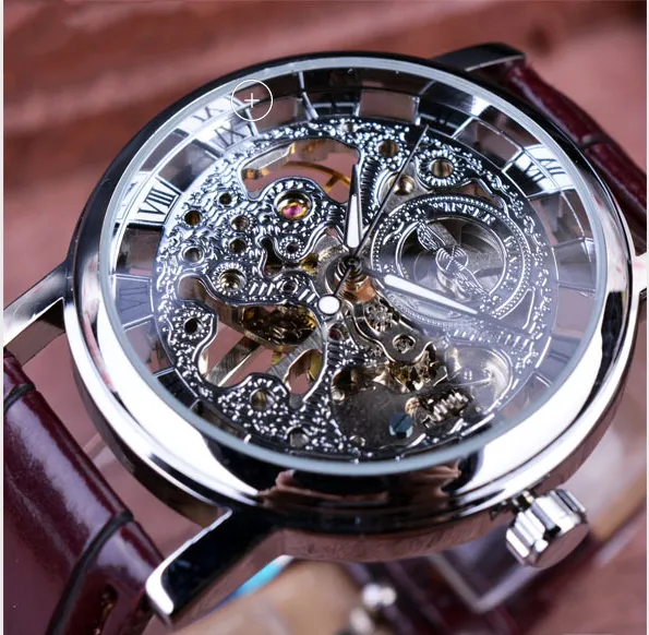 Men's Mechanical Watch Fashion Casual Retro Roman Style Hollow-out Watch