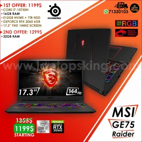 Msi Ge75 Raider 10se Steelseries i7-10750h Rtx 2060 144hz Gaming Laptop (New Open Box)