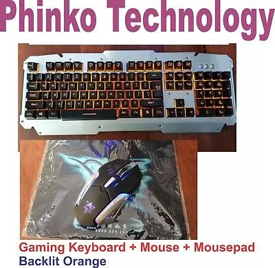 New Cheap Backlit Orange Gaming Keyboard   Mouse   Mouse pad Combo Package Deal