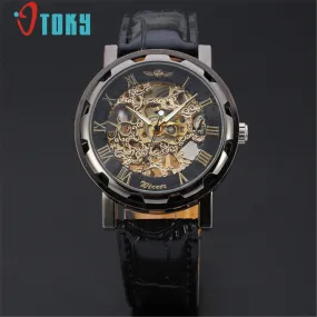 OTOKY Classic Men's Black Leather Dial Skeleton Mechanical Sport Army Wrist Watch #20 Gift 1pc