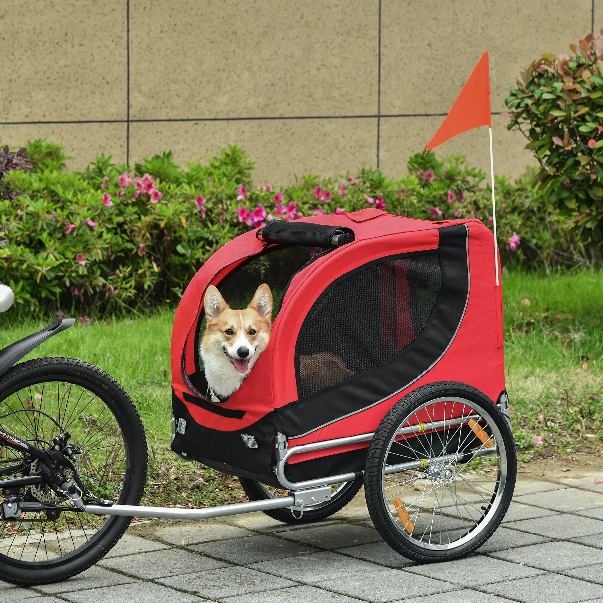 PawHut Folding Bicycle Pet Trailer W/Removable Cover-Red