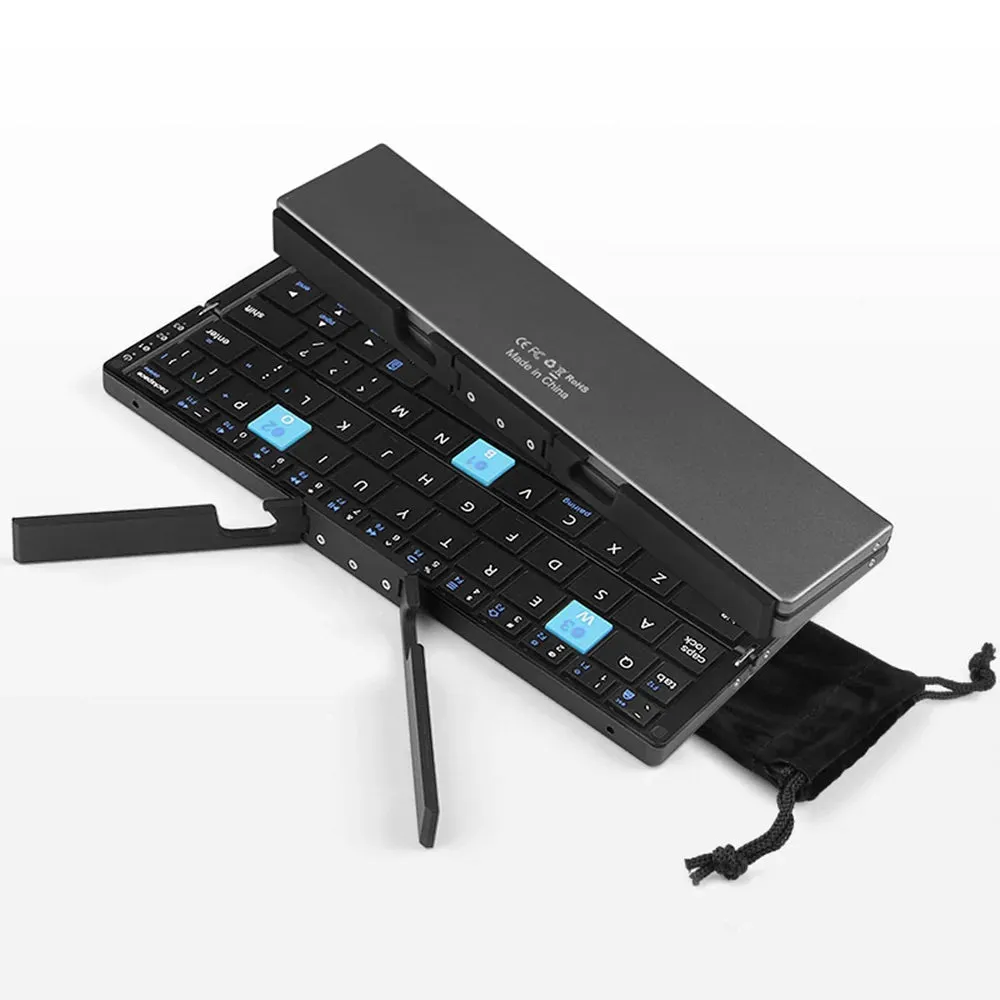 Portable Wireless Folding Keyboard for Ipad Iphone Mac with Phone Holder Rechargeable Ultra-Thin Wireless Bluetooth Keyboard