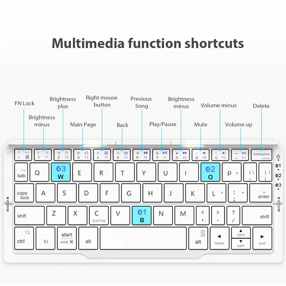 Portable Wireless Folding Keyboard for Ipad Iphone Mac with Phone Holder Rechargeable Ultra-Thin Wireless Bluetooth Keyboard