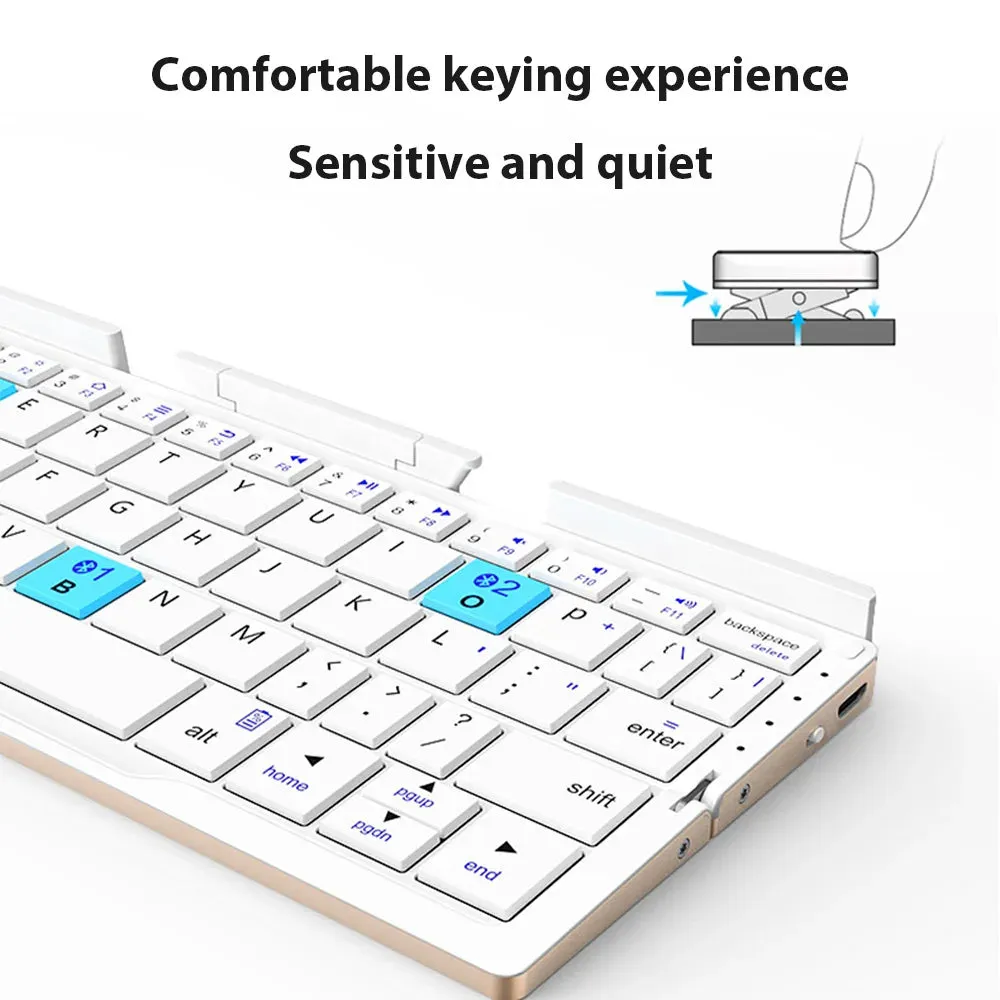 Portable Wireless Folding Keyboard for Ipad Iphone Mac with Phone Holder Rechargeable Ultra-Thin Wireless Bluetooth Keyboard