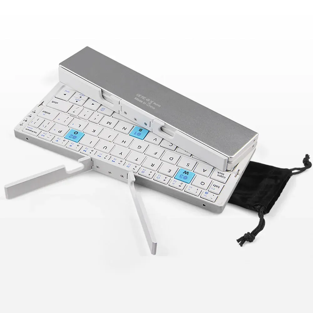 Portable Wireless Folding Keyboard for Ipad Iphone Mac with Phone Holder Rechargeable Ultra-Thin Wireless Bluetooth Keyboard