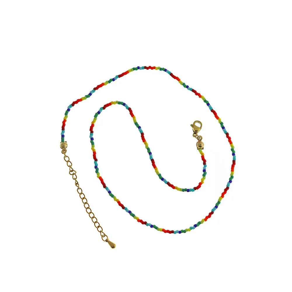 Rainbow Seed Bead Necklace 16" Plus Extender - 1.3mm - 1 Necklace - N331