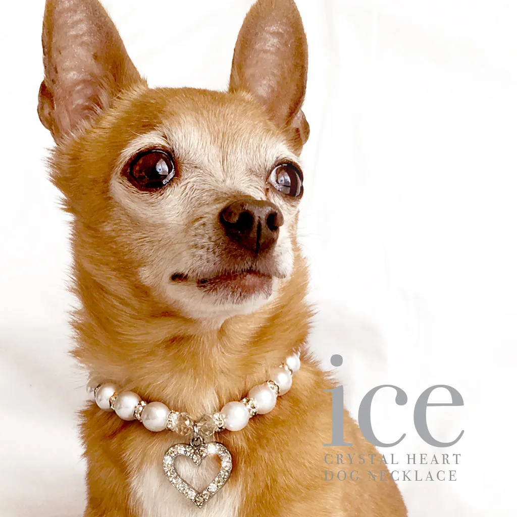 Rhinestone Heart Pearl Dog Necklace Collar