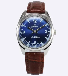 Roamer 17 Jewels Shock Proof Mechanical Handwinding Blue Dial Men's Watch