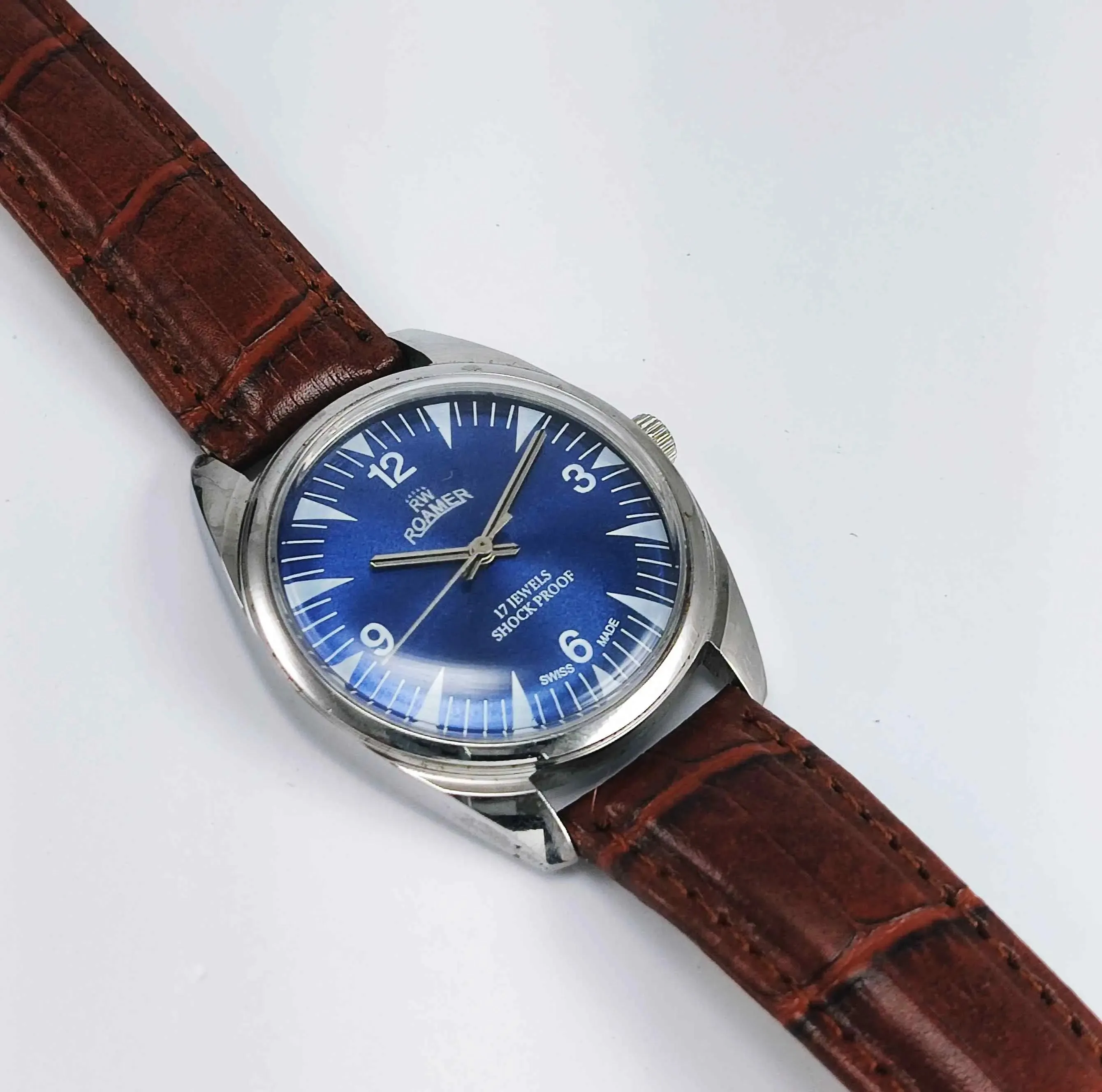 Roamer 17 Jewels Shock Proof Mechanical Handwinding Blue Dial Men's Watch