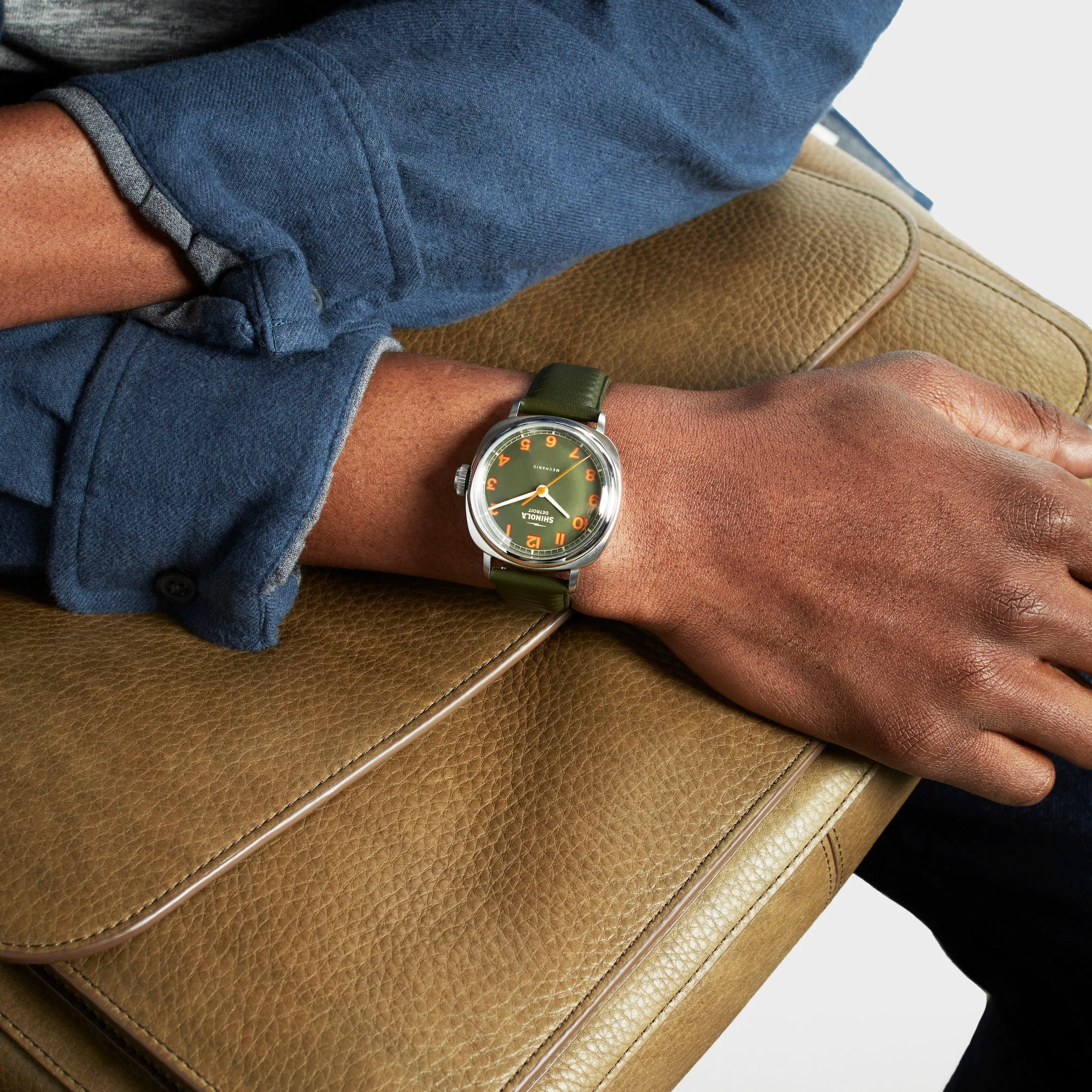 Shinola The Mechanic 39mm Green Mechanical Watch