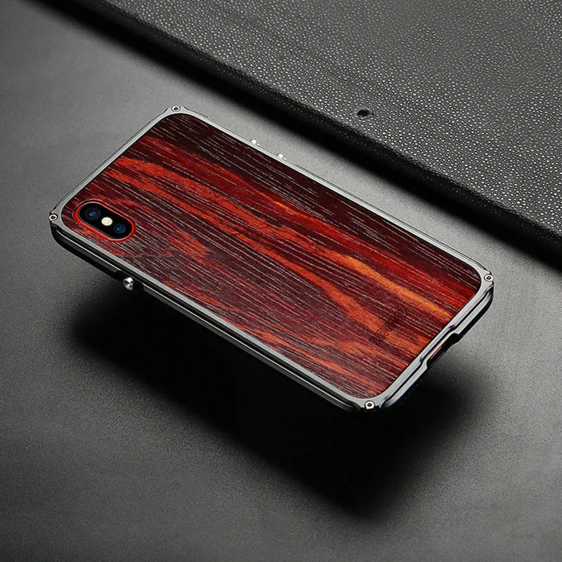 SHOWKOO Legend Mechanical Aluminum Metal Bumper Aramid Wood Back Case Cover for Apple iPhone XS/X