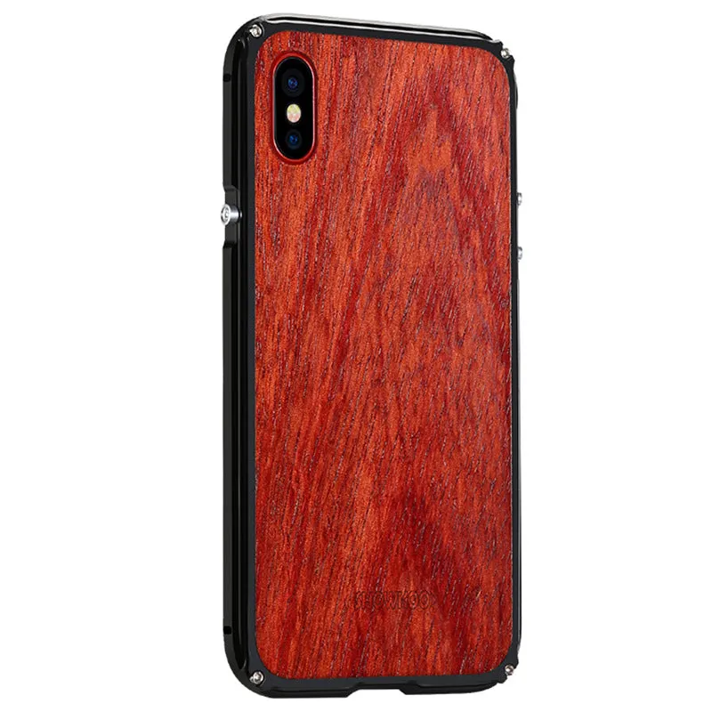 SHOWKOO Legend Mechanical Aluminum Metal Bumper Aramid Wood Back Case Cover for Apple iPhone XS/X