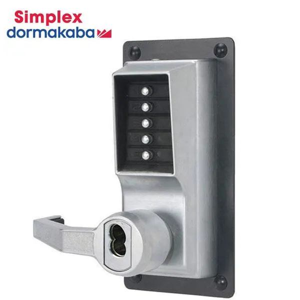 Simplex - LLP1020M - Mechanical Pushbutton Exit Trim Lever Lock - LFIC Medeco - 2¾" Tailpiece - Satin Chrome - LH/LHR