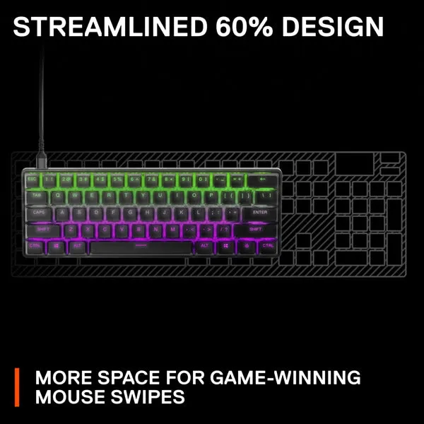 SteelSeries 64820 APEX Pro Mini US Wired Adjustable Switch 60% Form Factor RGB LED Gaming Keyboard