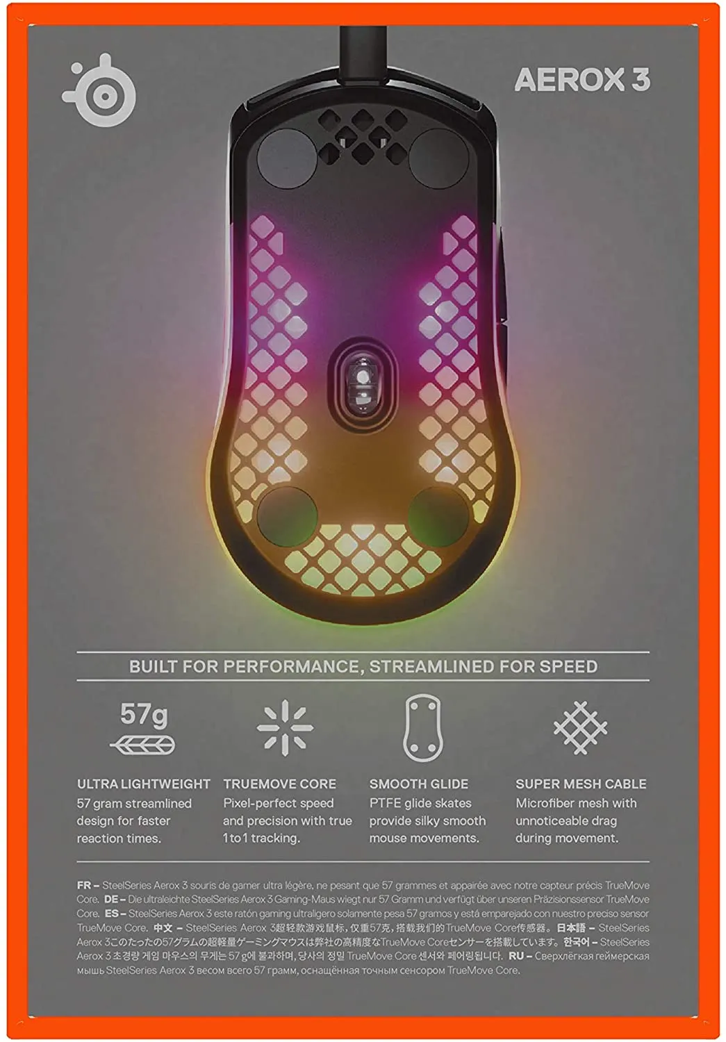 SteelSeries Mouse Aerox 3 Wired - Super Light Gaming Mouse - 8,500 CPI TrueMove Core Optical Sensor - Ultra-lightweight Water Resistant Design - Universal USB-C connectivity (62599)