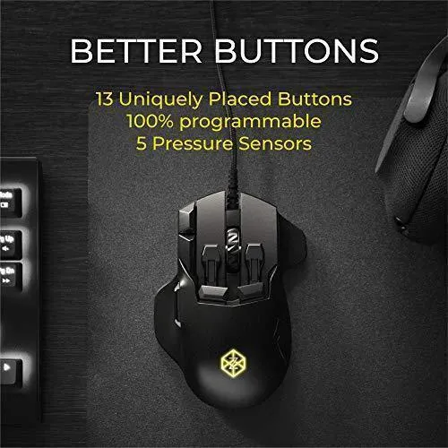 Swiftpoint Z Gaming Mouse, 13 Programmable Buttons, 5 with Pressure Sensors, Analog Joystick Control for FPS Peeking and Flying, 12K DPI, OLED RGB MMO, Black