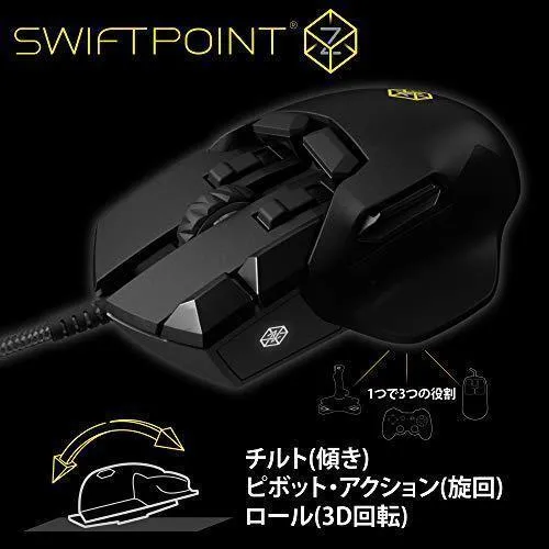 Swiftpoint Z Gaming Mouse, 13 Programmable Buttons, 5 with Pressure Sensors, Analog Joystick Control for FPS Peeking and Flying, 12K DPI, OLED RGB MMO, Black