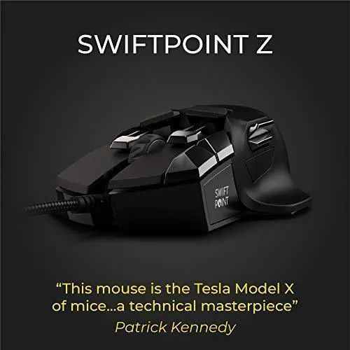 Swiftpoint Z Gaming Mouse, 13 Programmable Buttons, 5 with Pressure Sensors, Analog Joystick Control for FPS Peeking and Flying, 12K DPI, OLED RGB MMO, Black