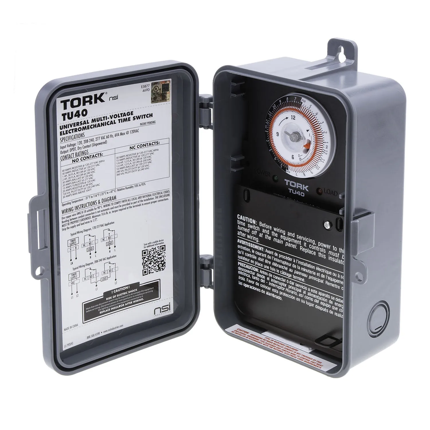 Tork 40-Amp 24-Hour Mechanical Time Switch 120-277V DPDT Indoor/Outdoor Plastic Enclosure