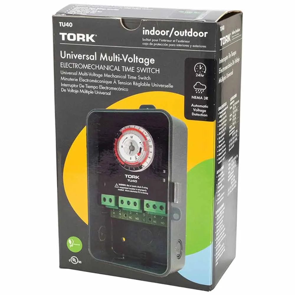 Tork 40-Amp 24-Hour Mechanical Time Switch 120-277V DPDT Indoor/Outdoor Plastic Enclosure