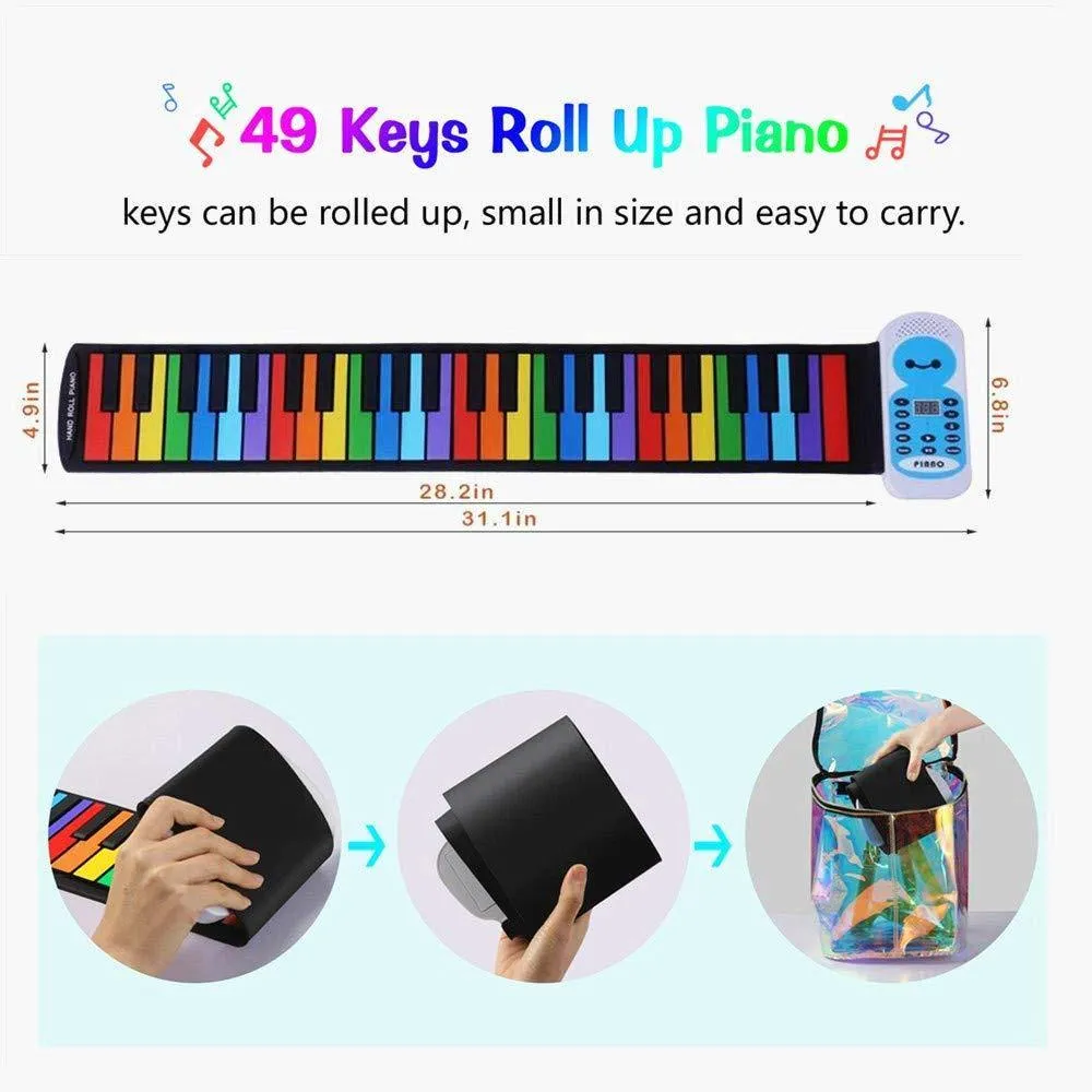 Travel Piano Foldable 49 Keys Flexible Soft Electric Digital Roll Up Piano Keyboard for Kids and Adults