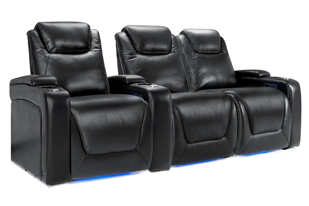 Valencia Oslo Modern Home Theater Seating Row of 3 Loveseat Right, Midnight Black