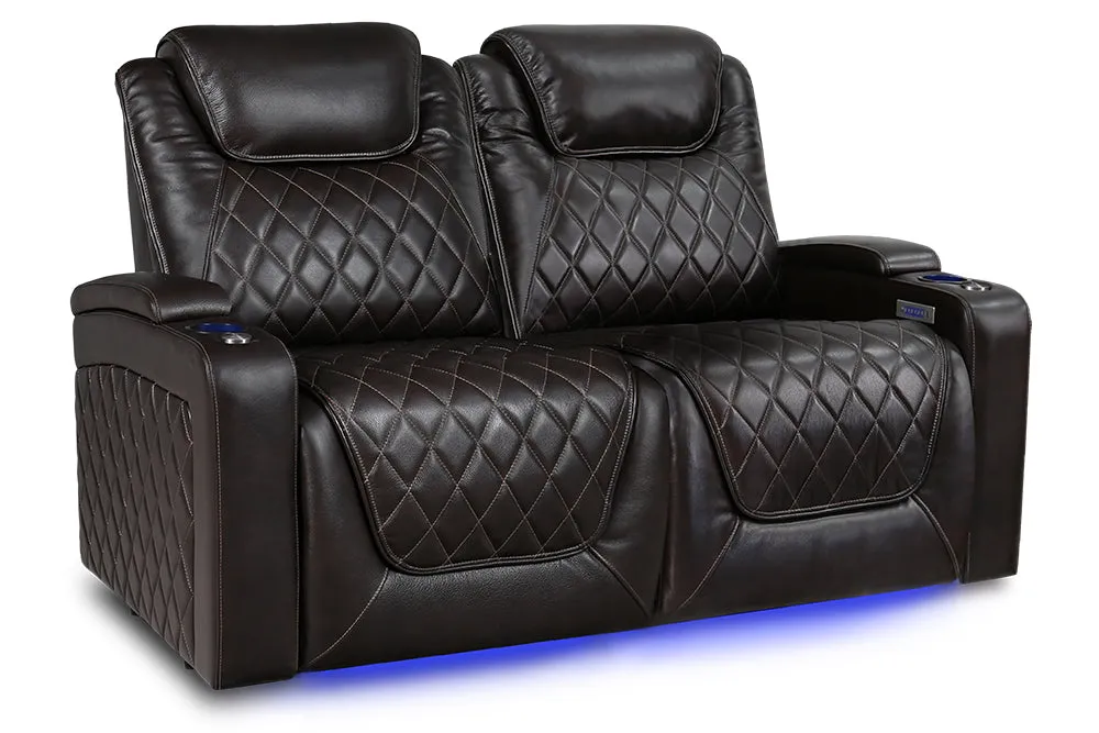 Valencia Oslo XL Leather Home Theater Seating Heavy Duty Row of 2 Loveseat, Dark Chocolate