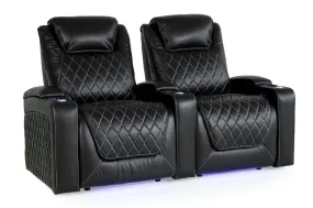 Valencia Oslo XL Leather Home Theater Seating Heavy Duty Row of 2, Midnight Black