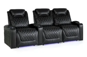 Valencia Oslo XL Leather Home Theater Seating Heavy Duty Row of 3 Loveseat Right, Midnight Black