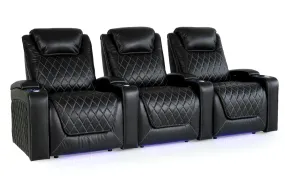 Valencia Oslo XL Leather Home Theater Seating Heavy Duty Row of 3, Midnight Black