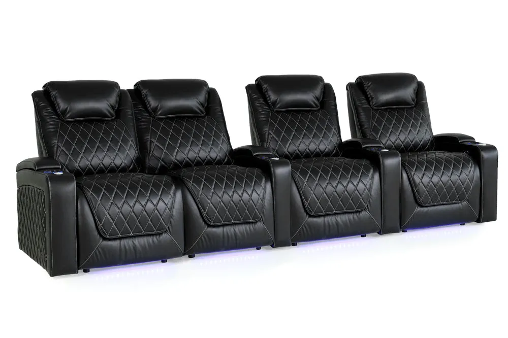 Valencia Oslo XL Leather Home Theater Seating Heavy Duty Row of 4 Loveseat Left, Midnight Black