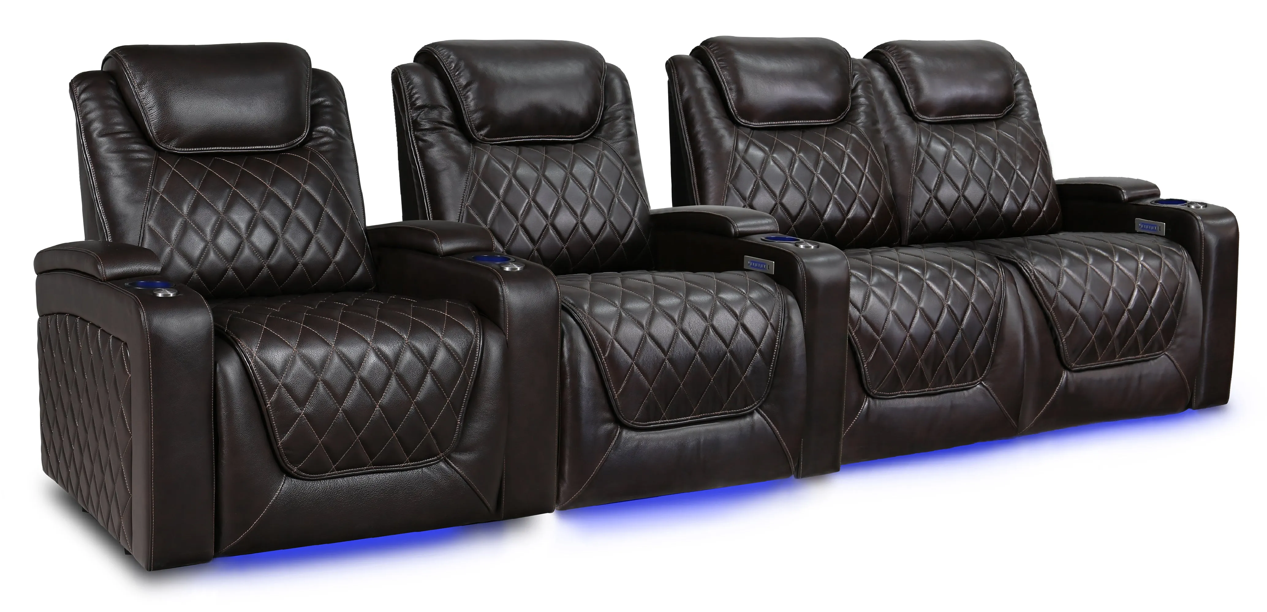 Valencia Oslo XL Leather Home Theater Seating Heavy Duty Row of 4 Loveseat Right, Dark Chocolate