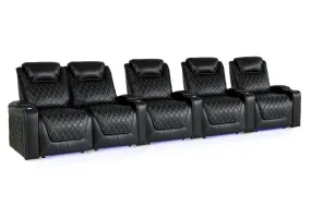 Valencia Oslo XL Leather Home Theater Seating Heavy Duty Row of 5 Loveseat Left, Midnight Black