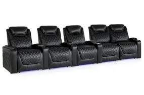 Valencia Oslo XL Leather Home Theater Seating Heavy Duty Row of 5 Loveseat Right, Midnight Black