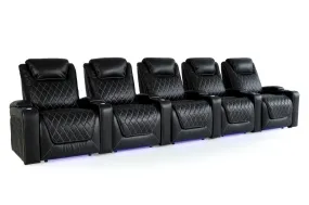 Valencia Oslo XL Leather Home Theater Seating Heavy Duty Row of 5, Midnight Black