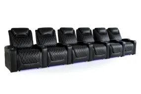 Valencia Oslo XL Leather Home Theater Seating Heavy Duty Row of 6, Midnight Black