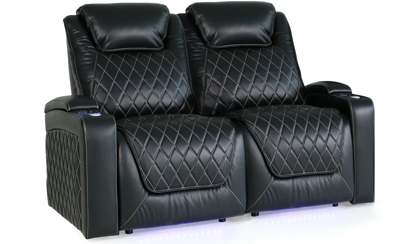 Valencia Oslo XL Leather Home Theater Seating Row of 2 Loveseat, Midnight Black