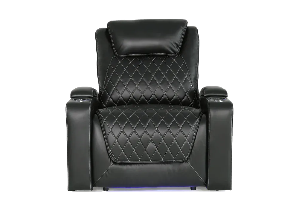 Valencia Oslo XL Leather Home Theater Seating Row of 2 Loveseat, Midnight Black