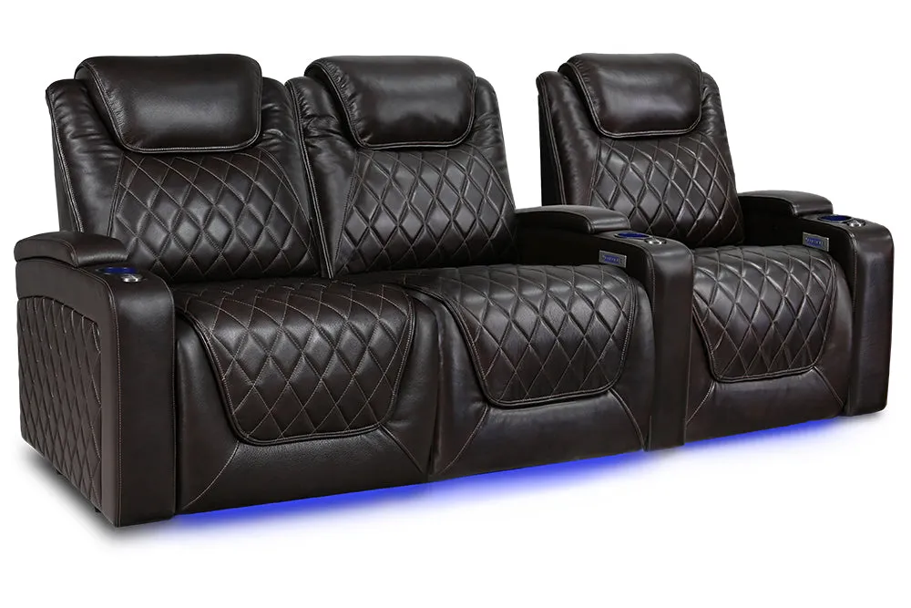 Valencia Oslo XL Leather Home Theater Seating Row of 3 Loveseat Left, Dark Chocolate