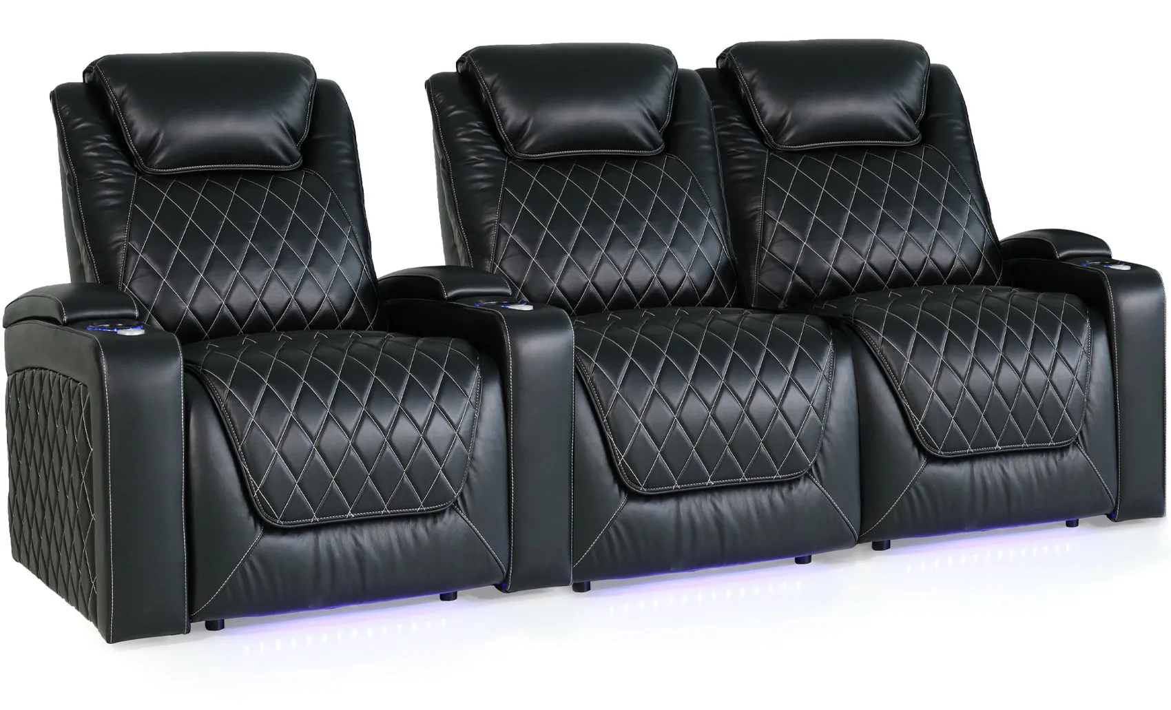 Valencia Oslo XL Leather Home Theater Seating Row of 3 Loveseat Right, Midnight Black