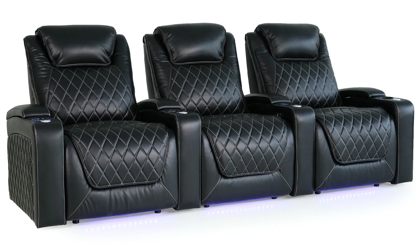 Valencia Oslo XL Leather Home Theater Seating Row of 3, Midnight Black