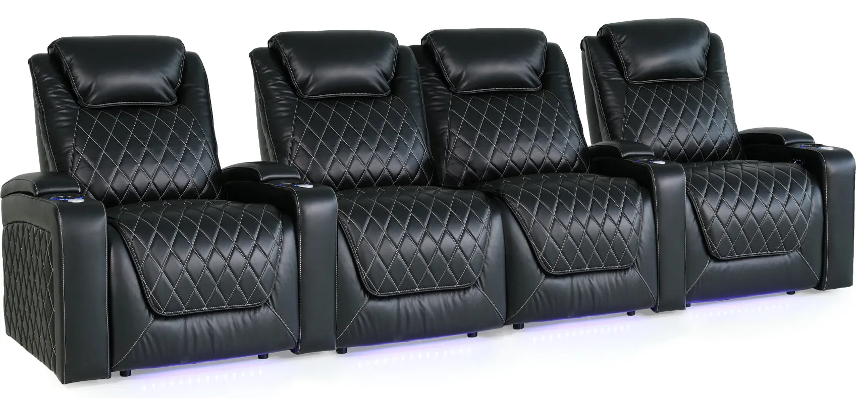 Valencia Oslo XL Leather Home Theater Seating Row of 4 Loveseat Center, Midnight Black