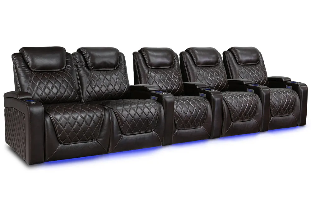 Valencia Oslo XL Leather Home Theater Seating Row of 5 Loveseat Left, Dark Chocolate