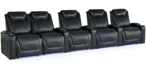 Valencia Oslo XL Leather Home Theater Seating Row of 5 Loveseat Left, Midnight Black