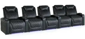 Valencia Oslo XL Leather Home Theater Seating Row of 5 Loveseat Right, Midnight Black