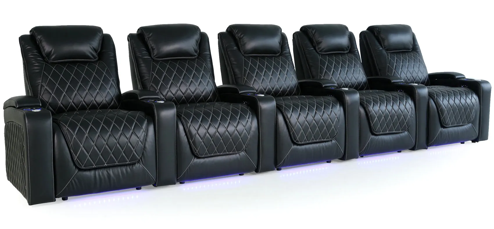 Valencia Oslo XL Leather Home Theater Seating Row of 5, Midnight Black