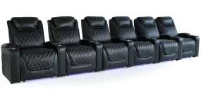 Valencia Oslo XL Leather Home Theater Seating Row of 6, Midnight Black