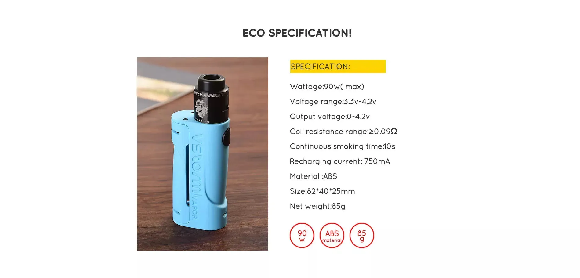 Vapor Storm Eco Lion RDA Vape Kit - 90W 18650 Mech Mod