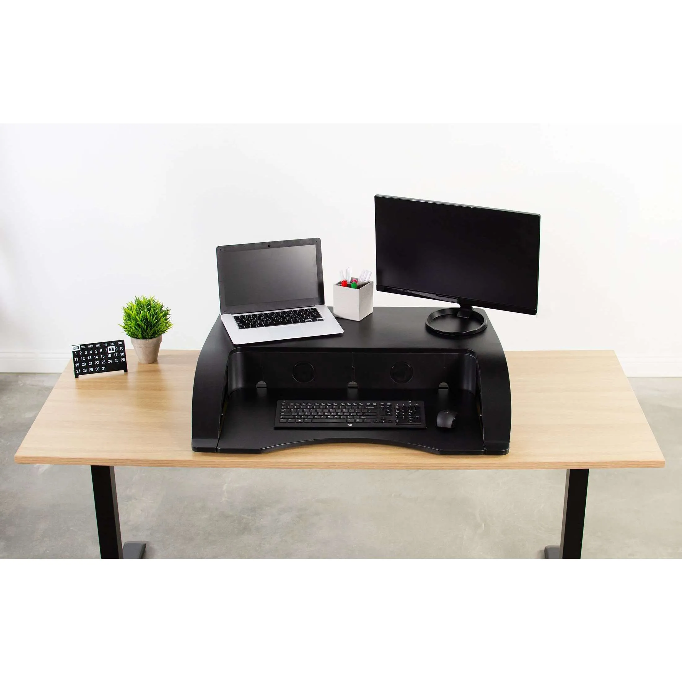 VIVO Black 36" Elegant Height-Adjustable Desk Converter Sit-Stand Monitor Riser, DESK-V000R